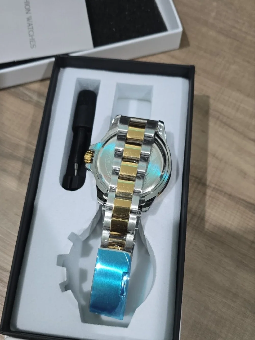 Men’s Two-Tone Gold & Silver Watch with Blue Dial